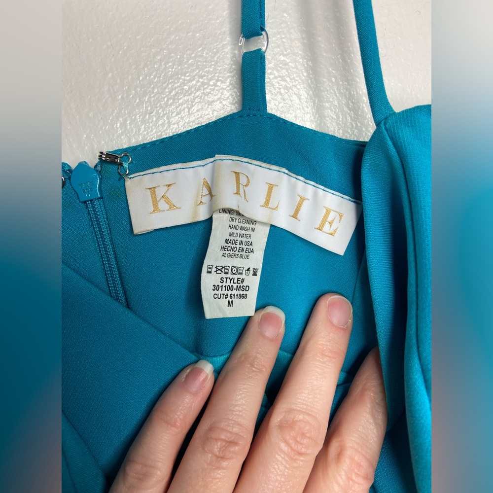 KARLIE Teal Solid Bow Sweetheart Mini Dress - Picture 4 of 6
